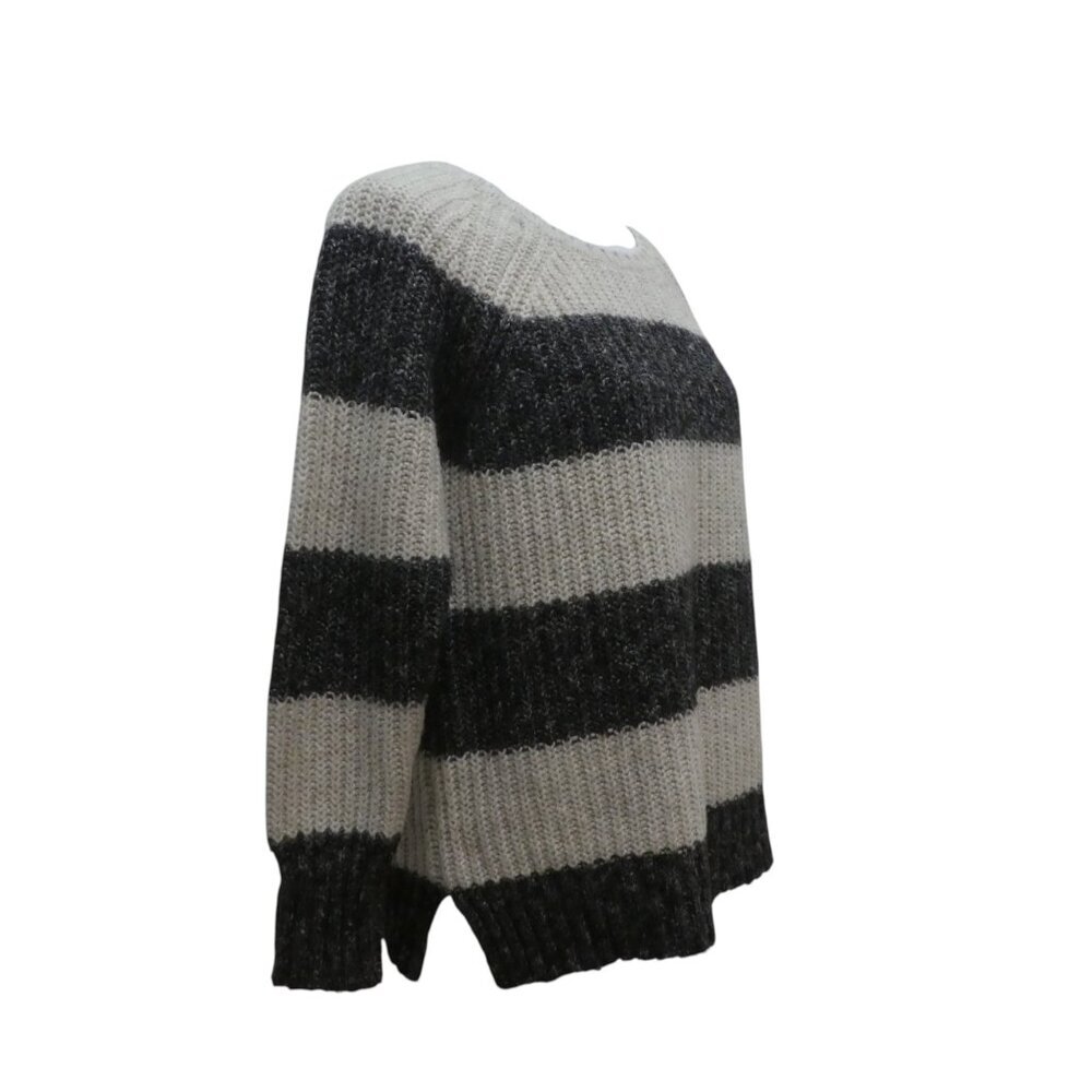AEO American Eagle Gray Cream Striped Pullover Sweater Womens Large - Picture 2 of 7